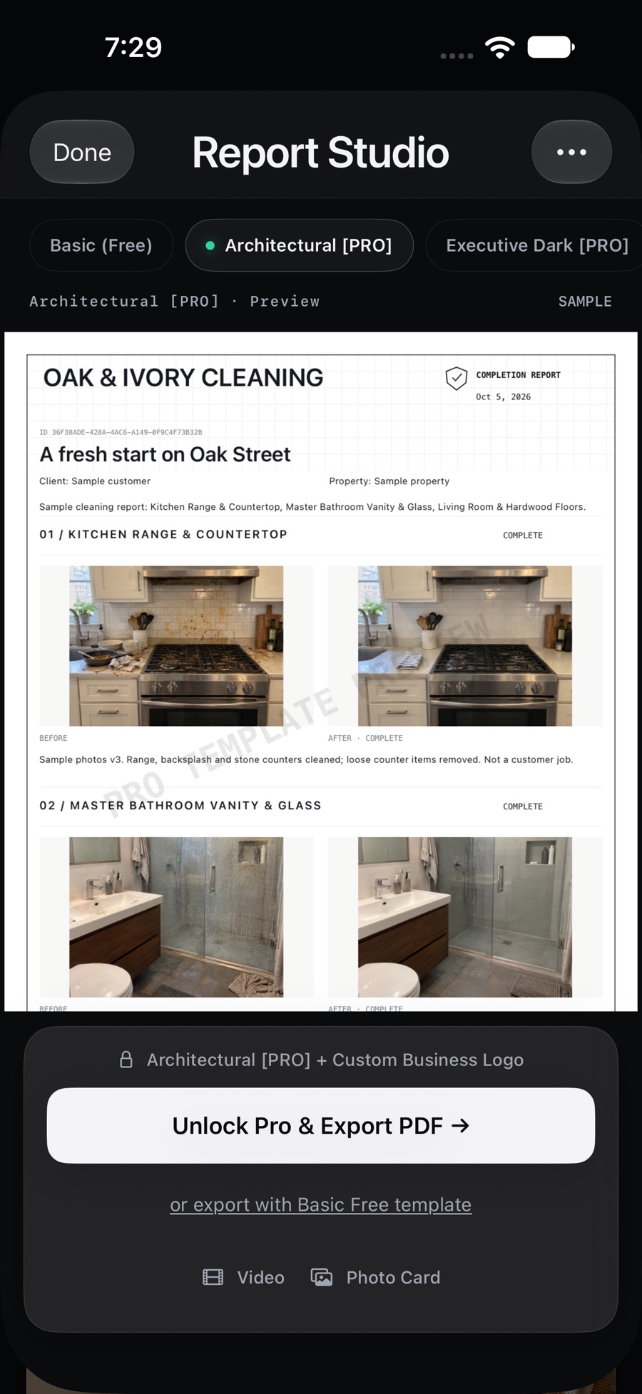 Report Studio previewing the Architectural Pro template.